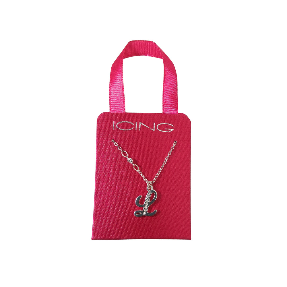 Icing Silver Tone Letter L Monogram Cable Necklace 16" Women's Fashion Jewelry